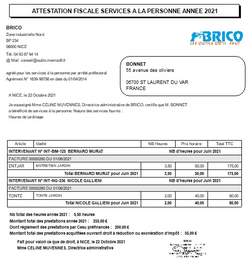 Attestation fiscale services à la personne Oxygène